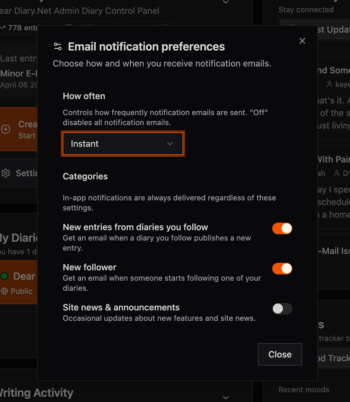Email notification preferences