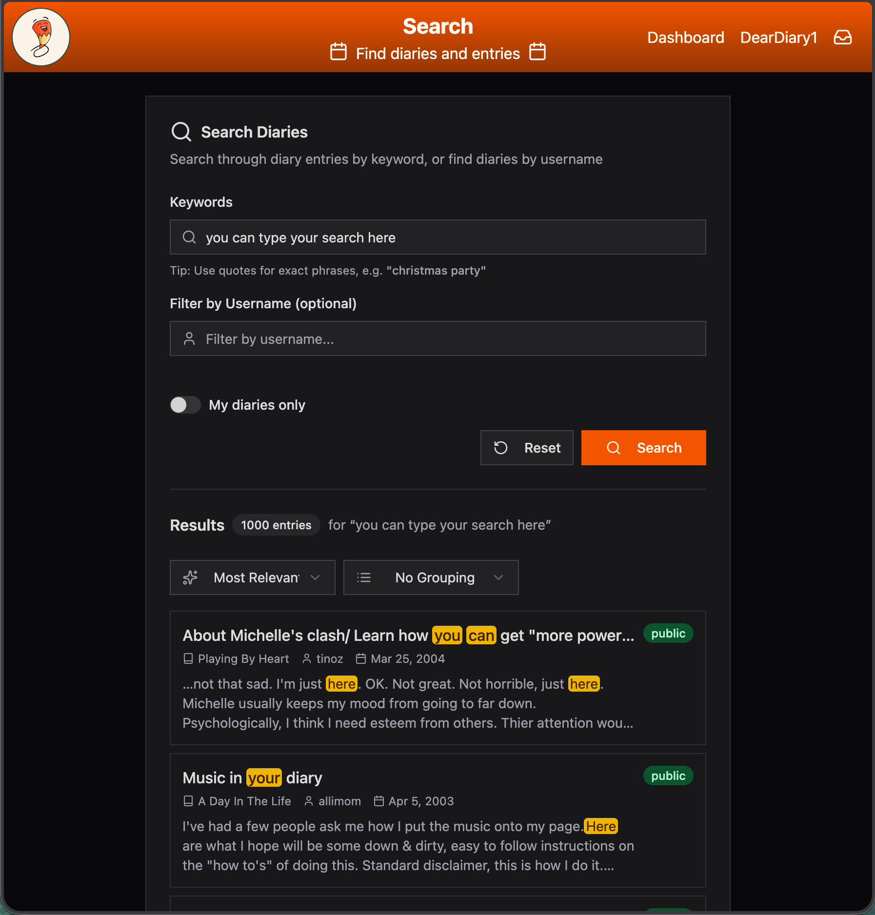 Search page